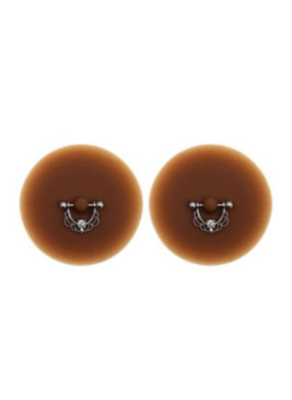 Paire de cache-tétons piercing barre demi-anneau faux diamant peau foncée - XP008F